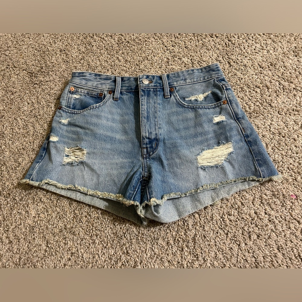 Madewell High Rise Relaxed Denim Shorts Cotton Distressed Cut Off Raw Hem Sz 27 - Picture 6 of 10